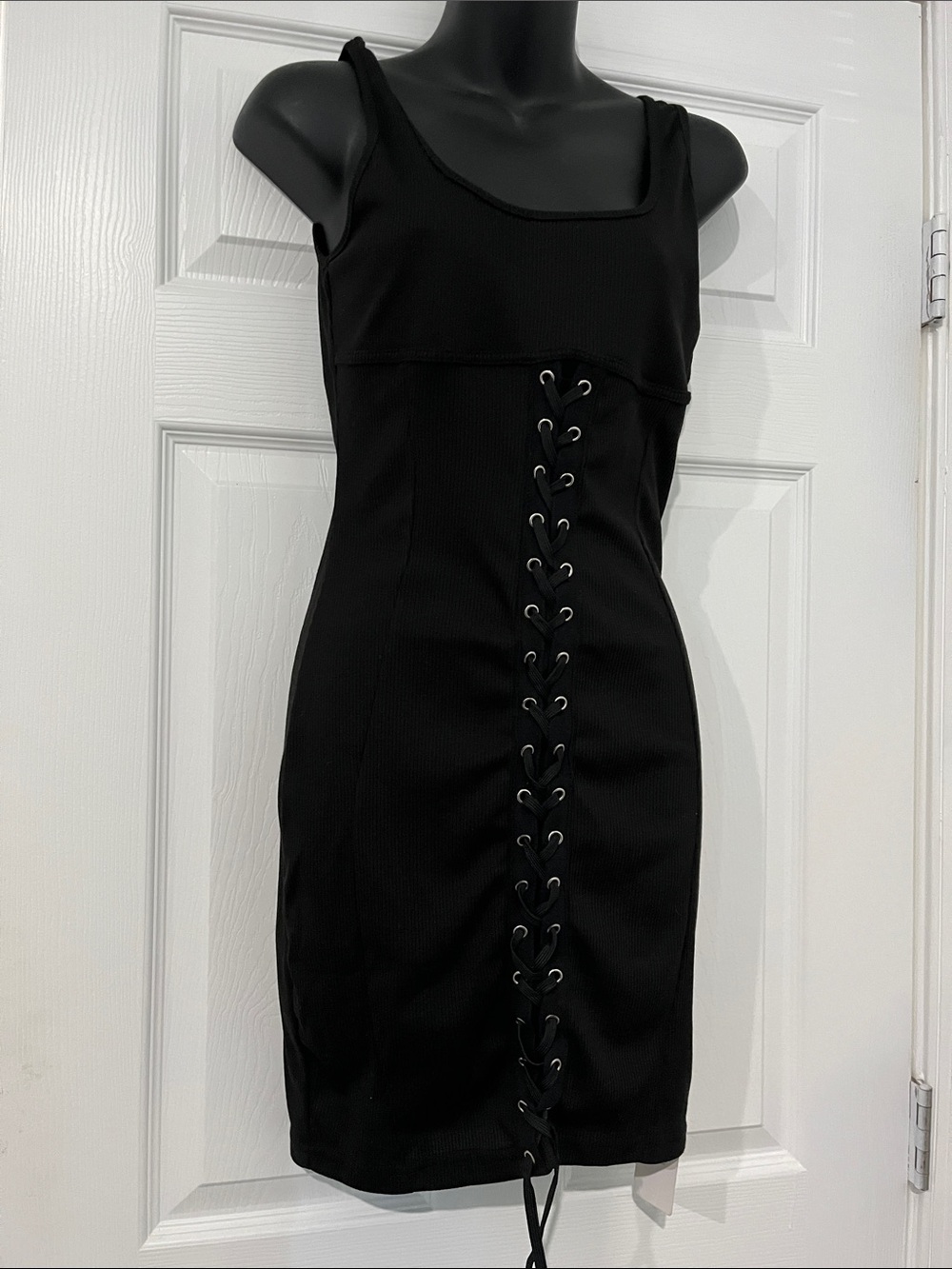 Black Lace-Up Tank Bodycon Dress - Women